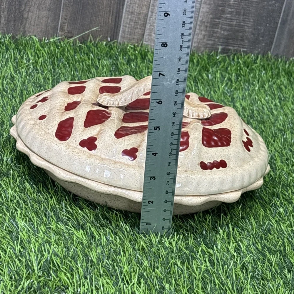 Vintage Ceramic Pie Dish W Lid Rustic Farmhouse Cottagecore Kitchen Decor